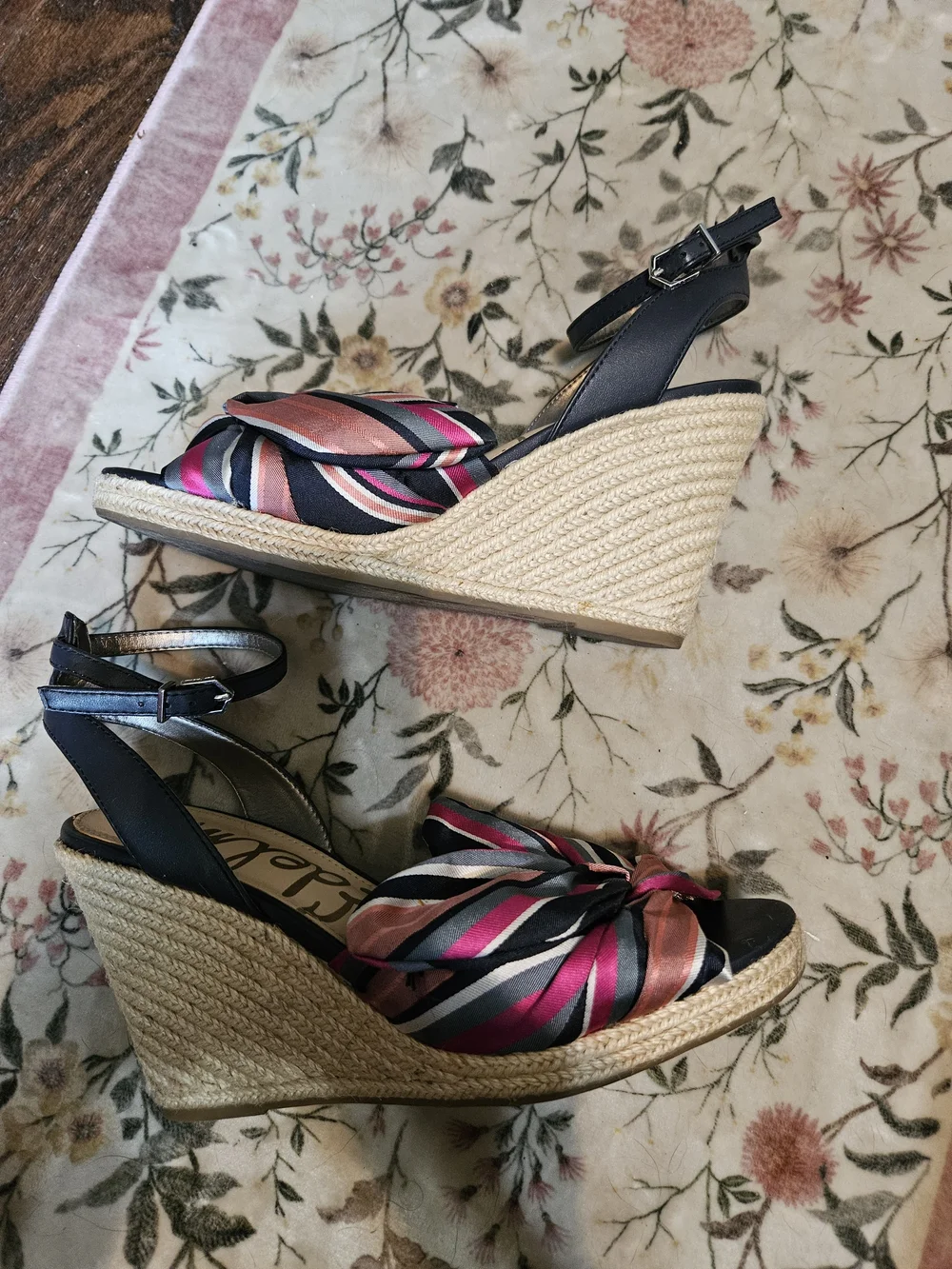 Sam Edelman Multicolor Striped Satin Knot Espadrille Wedges